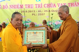 Đồng Tháp: Bổ nhiệm trụ trì chùa Vạn Thành